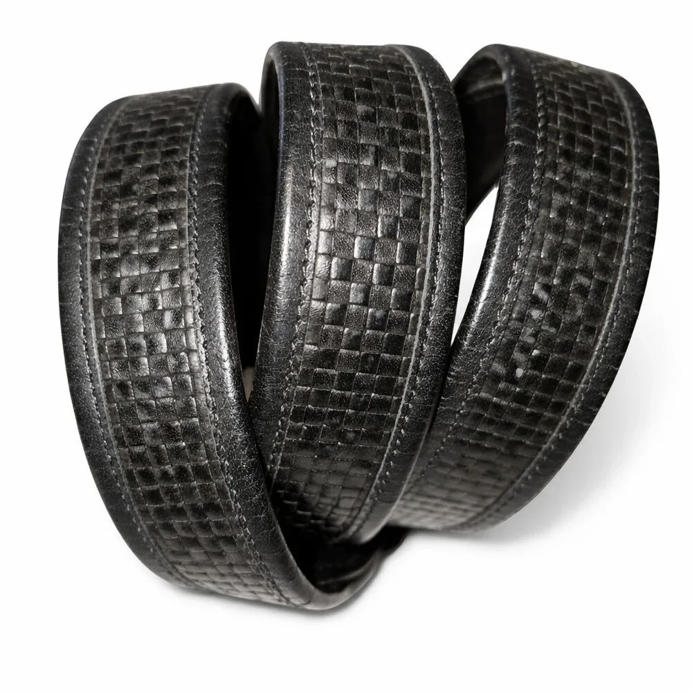 Coach Leather Designer Belt 3855 Black Basket Weave Brass Buckle, 42